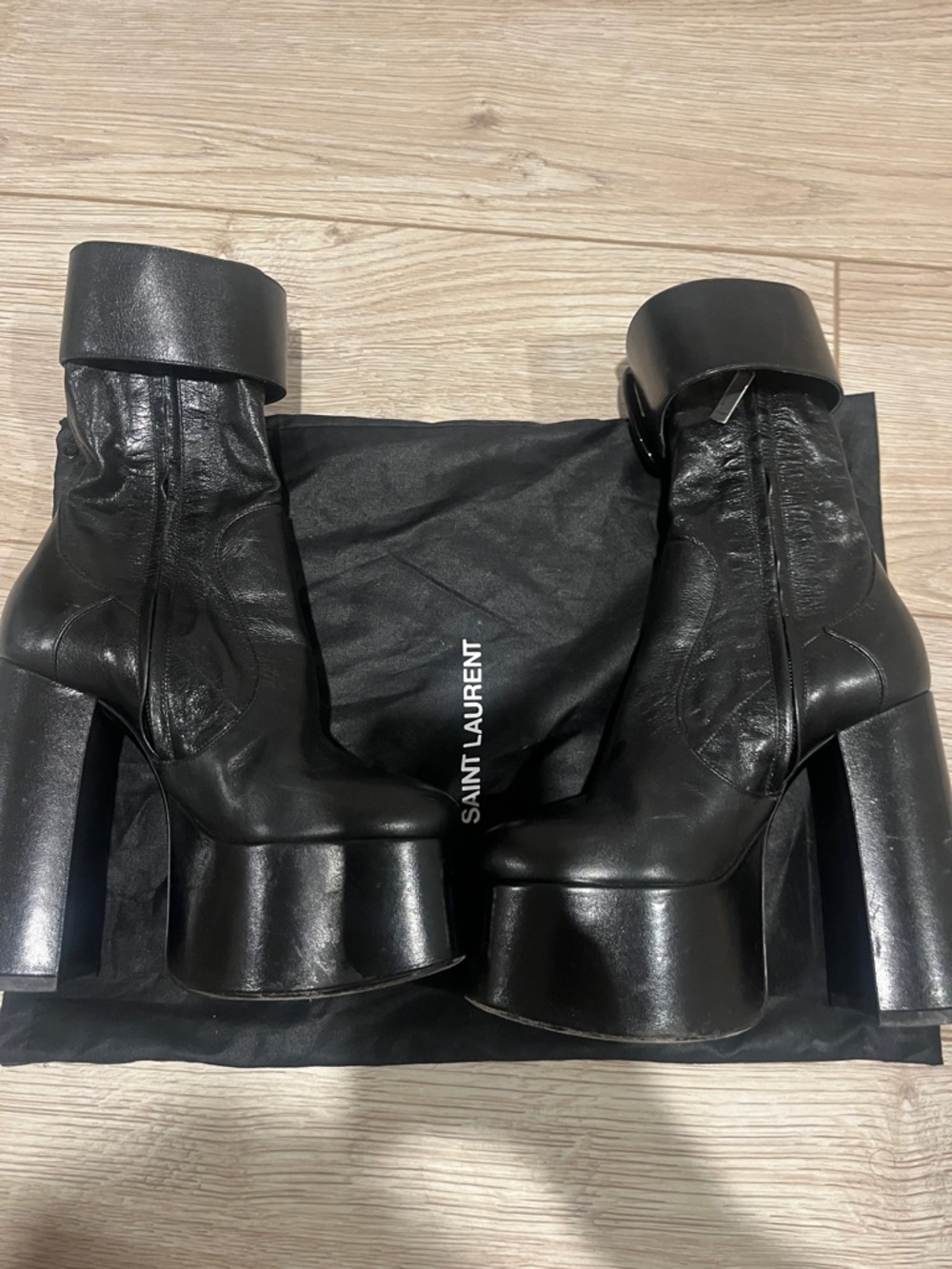 Saint Laurent “Billy” Black Leather Platform Ankle Boots - Picture 7 of 13